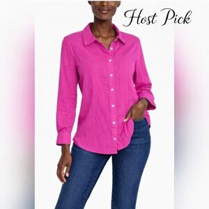 NIC+ZOE Crinkle Button Down Shirt – Size 1X – NWT – Orchid Petal Pink